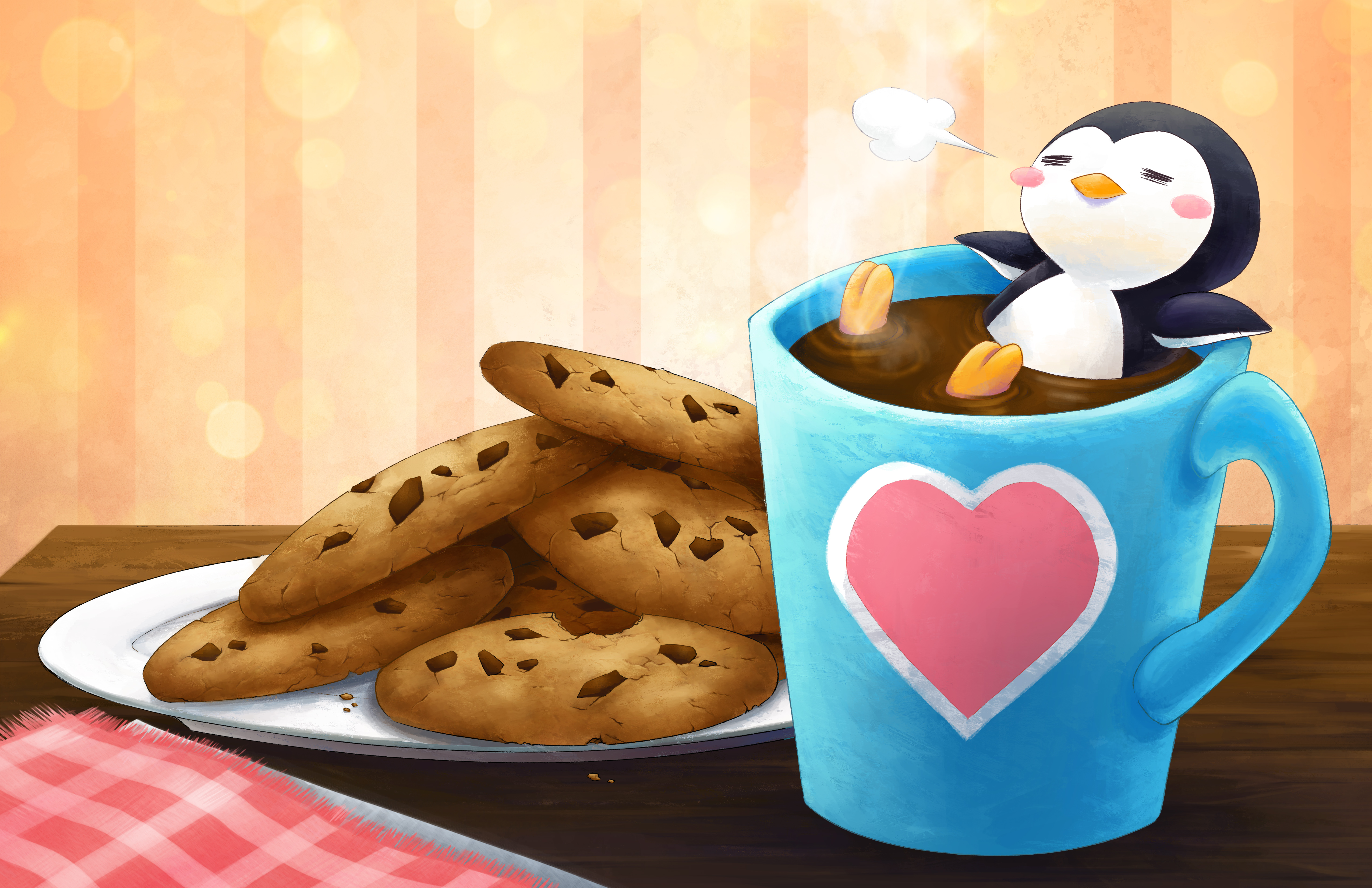 Coffee and Cookies Penguin Illustration