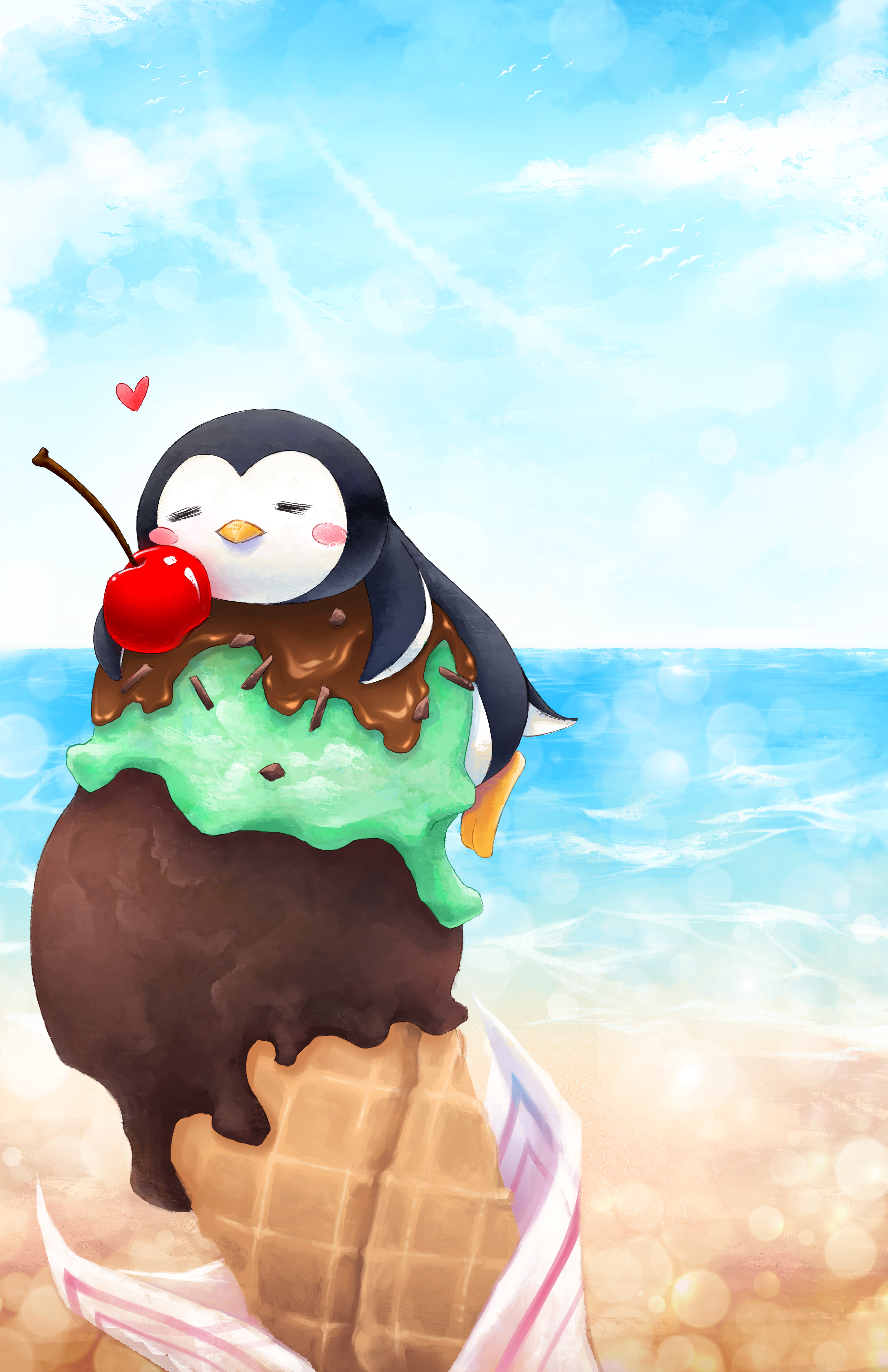 Ice Cream Cone Penguin Illustration